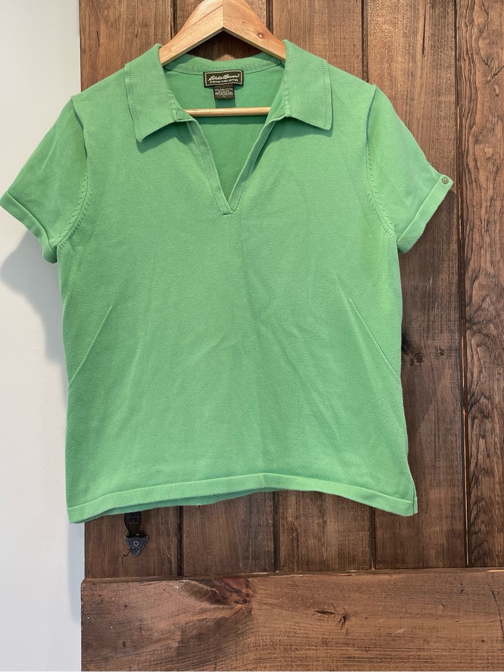Eddie Bauer Y2K 90's Green Polo Collar Pima Cotton Blend Knit Top Large